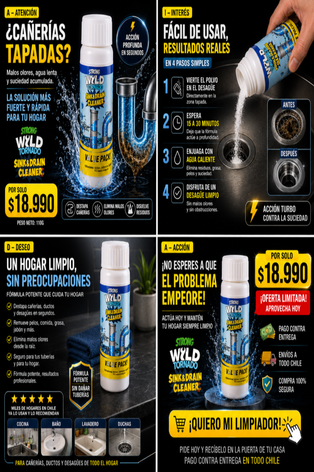 Potente limpiador de desagües max