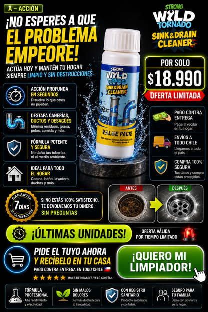 Potente limpiador de desagües max