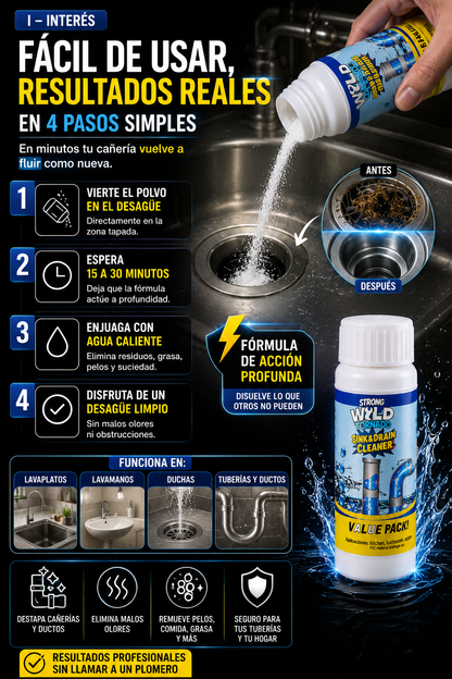 Potente limpiador de desagües max